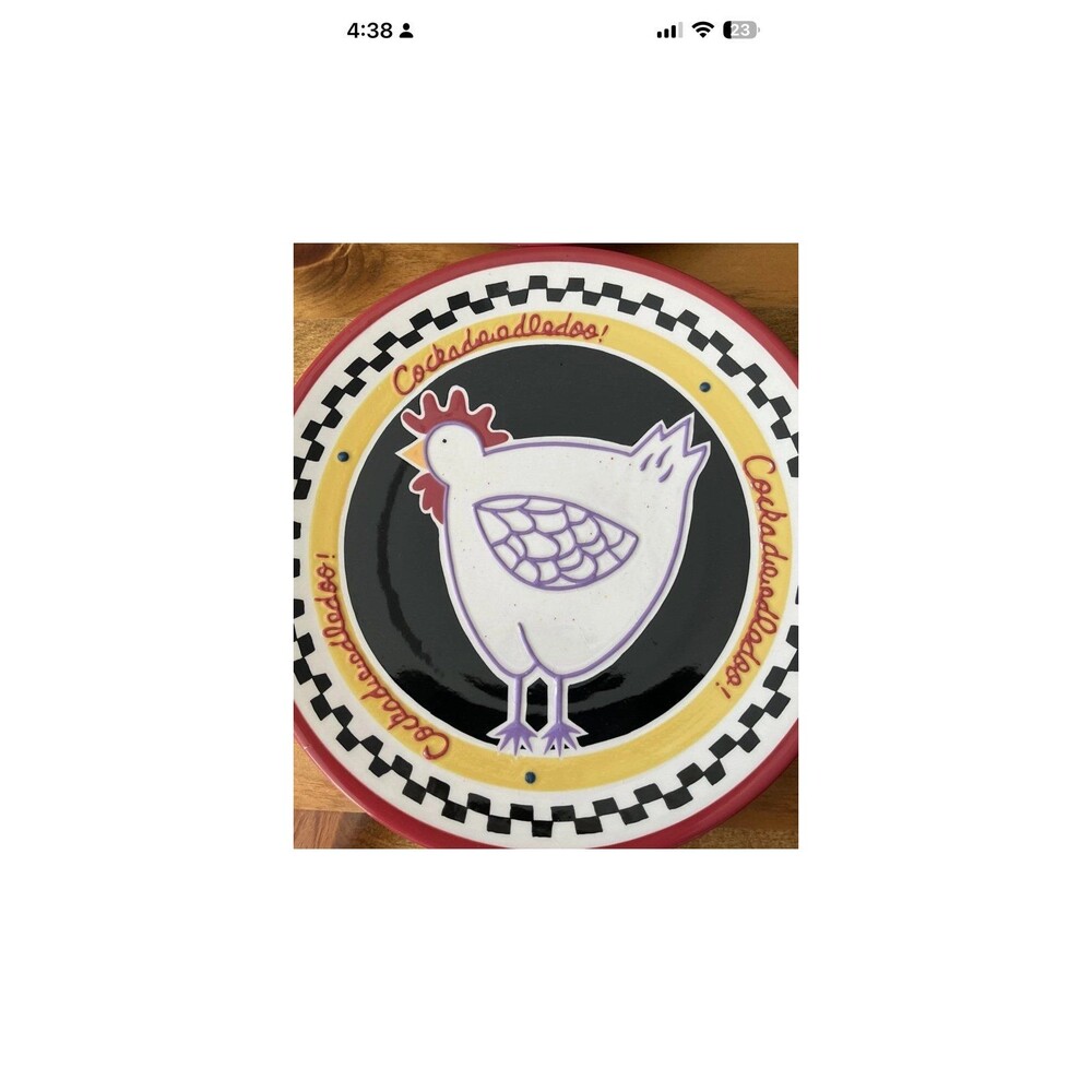 Becky Denny Rooster/Chicken "Cockadoodledoo" Plate 12" Dinner/Serving Plate - Picture 2 of 7